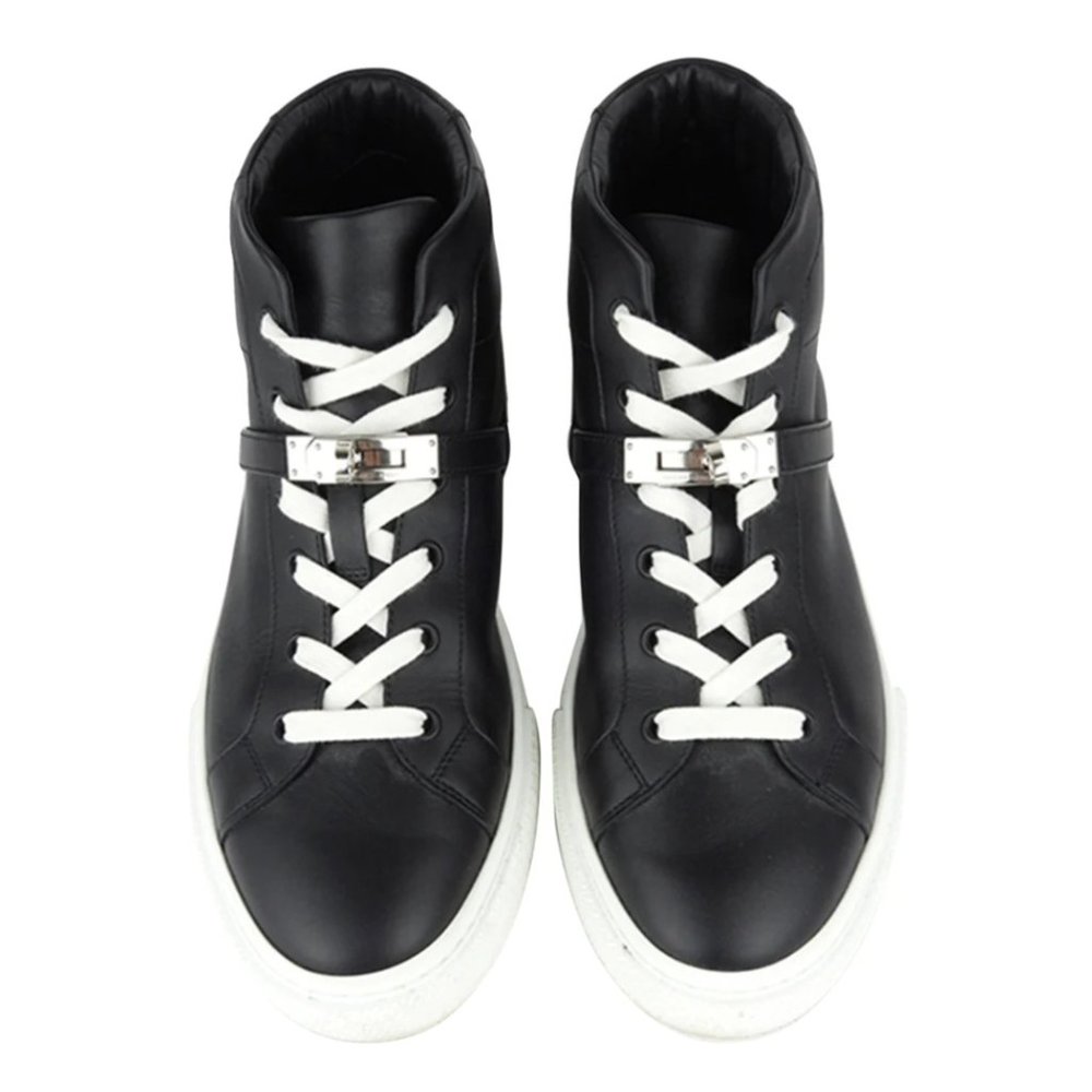 Hermes Black Calfskin Leather High Top Women's Daydream Sneakers